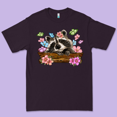 Raccoon With Flowers Premium Tee Designed By Maliassmallbusiness