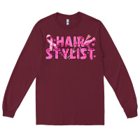 Burgundy Breast Cancer hair stylist Long Sleeve Tee - texasbilliewilder