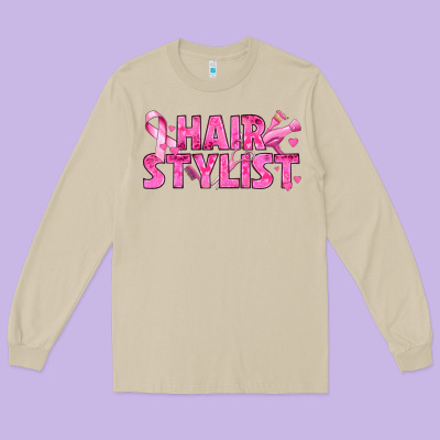 Breast Cancer Hair Stylist Long Sleeve Tee Designed By Texasbilliewilder