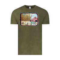 Vintage Olive Christmas Barn Tractor Snow Vintage Tee - Bettercallsaul