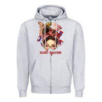 Heather Grey nail queen messy bun with crown bbs Zipper Hoodie - BundleAndBundleShop