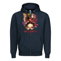 Navy nail queen messy bun with crown bbs Zipper Hoodie - BundleAndBundleShop