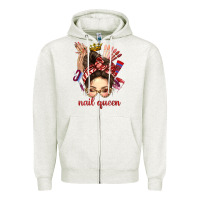 Oatmeal Heather nail queen messy bun with crown bbs Zipper Hoodie - BundleAndBundleShop