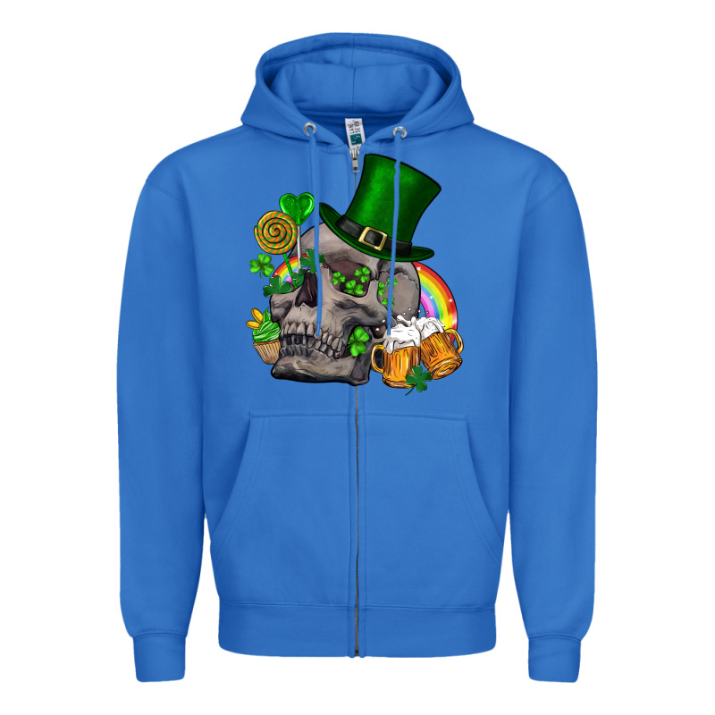 St Patrick's Day Boho Skull Zipper Hoodie by FaDigitalArtStudio | Teevron