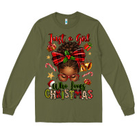 Army Green just a girl who loves christmas afro messy bun Long Sleeve Tee - texasbilliewilder
