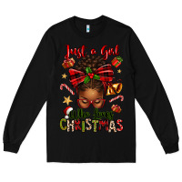 Black just a girl who loves christmas afro messy bun Long Sleeve Tee - texasbilliewilder