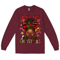 Burgundy just a girl who loves christmas afro messy bun Long Sleeve Tee - texasbilliewilder