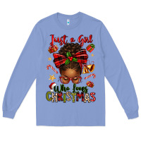Colony Blue just a girl who loves christmas afro messy bun Long Sleeve Tee - texasbilliewilder