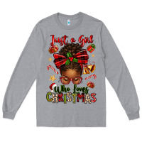 Heather Grey just a girl who loves christmas afro messy bun Long Sleeve Tee - texasbilliewilder