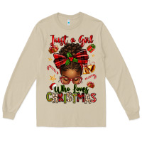 Mushroom just a girl who loves christmas afro messy bun Long Sleeve Tee - texasbilliewilder