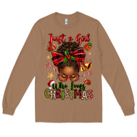Toasted Coconut just a girl who loves christmas afro messy bun Long Sleeve Tee - texasbilliewilder