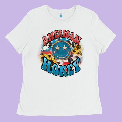 American Honey Smiley Ladies Tee Designed By Nancycooperartshop