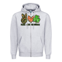 Heather Grey peace love shamrock Zipper Hoodie - FaDigitalArtStudio