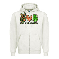 Oatmeal Heather peace love shamrock Zipper Hoodie - FaDigitalArtStudio