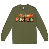 Army Green Hello pumpkin Long Sleeve Tee - NancyCooperArtShop