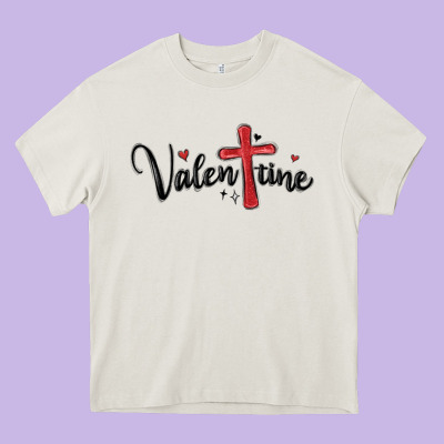 Valentine Cross Glitter Heavy Core Tee Designed By Maliassmallbusiness