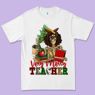Very Merry Teacher Skeleton Premium Tee Designed By Nancycooperartshop