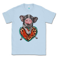 Dusty Blue baby pig with leopard heart Classic Tee - BarkalooDesign