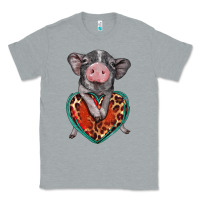Heather Grey baby pig with leopard heart Classic Tee - BarkalooDesign