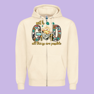 With God All Things Are Possible With Baby Jesus Bbs Zipper Hoodie Designed By Bundleandbundleshop