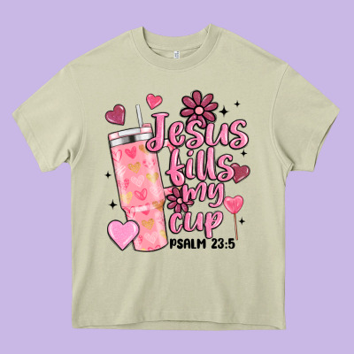 Valentine Jesus Fills My Cup Heavy Core Tee Designed By Maliassmallbusiness