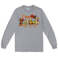 Heather Grey I love Fall most of Fall Long Sleeve Tee - NancyCooperArtShop