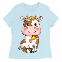 Baby Blue cartoon cow Ladies Tee - NancyCooperArtShop