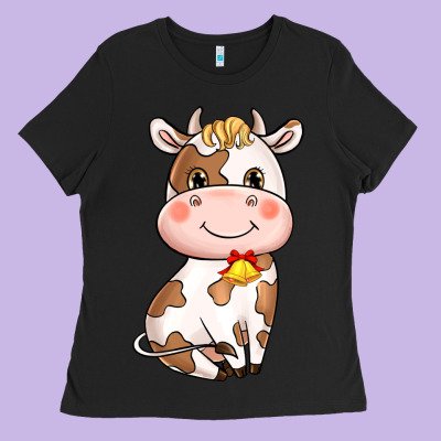 Cartoon Cow Ladies Tee Designed By Nancycooperartshop
