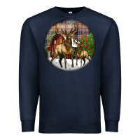 Navy elk buck deer christmas Premium Sweatshirt - LillyAllenDesigns