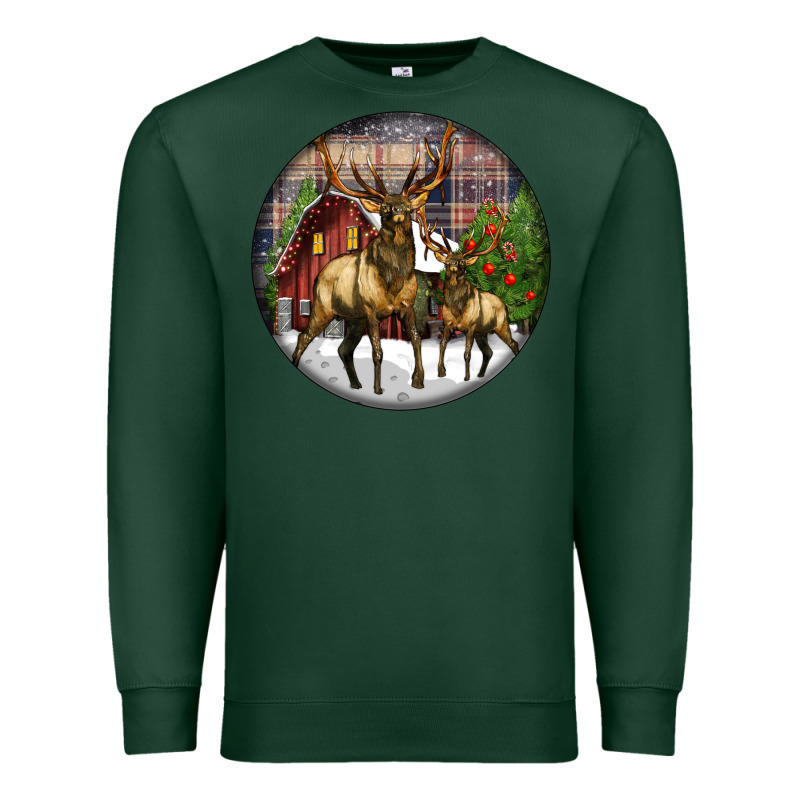 Elk Buck Deer Christmas Premium Sweatshirt by LillyAllenDesigns | Teevron