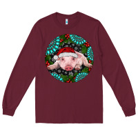 Burgundy Baby Pig Christmas Long Sleeve Tee - RanaPortraitStore