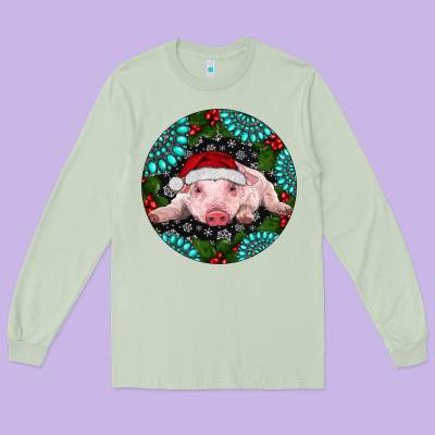 Baby Pig Christmas Long Sleeve Tee Designed By Ranaportraitstore