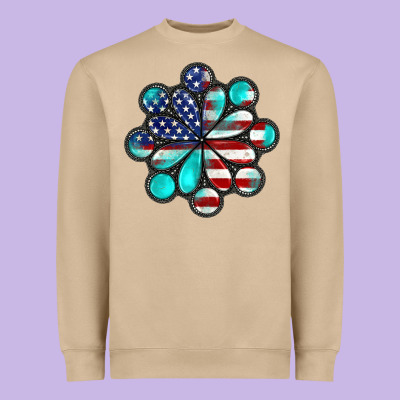 American Flag Turquoise Gemstone 4th Of July Heavyweight Sweatshirt Designed By Cowgirlartshop