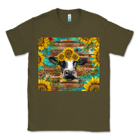 Army Green holstein cow with sunflowers Classic Tee - BarkalooDesign