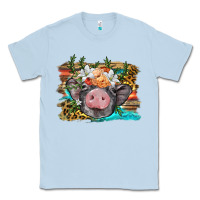 Dusty Blue baby pig with floral and western background Classic Tee - BarkalooDesign