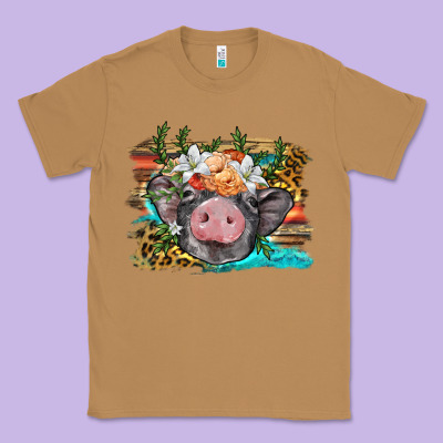 Baby Pig With Floral And Western Background Classic Tee Designed By Barkaloodesign