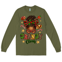 Army Green granny claus afro messy bun Long Sleeve Tee - texasbilliewilder