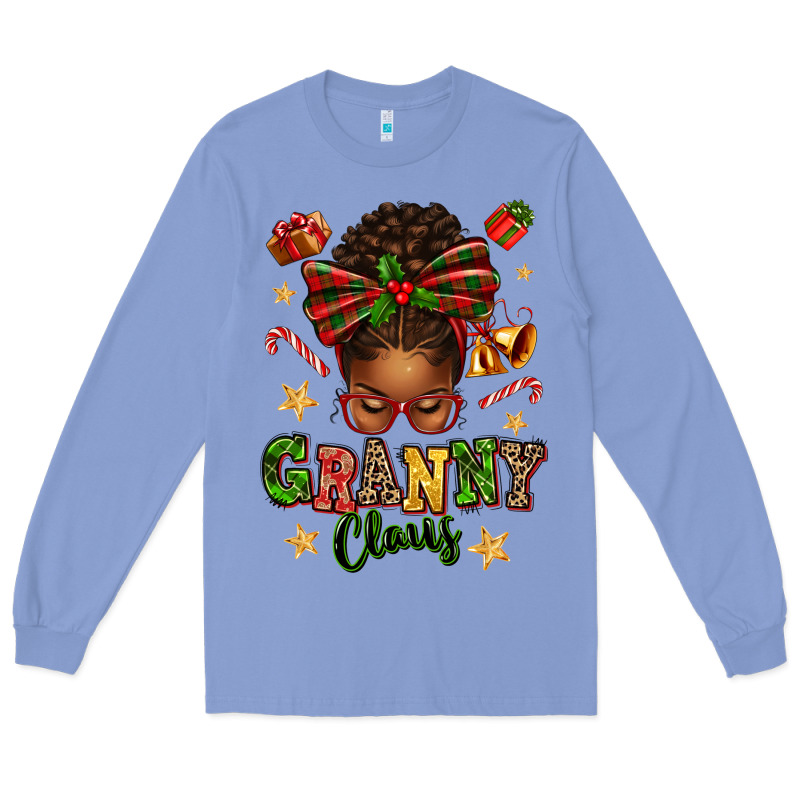 Granny Claus Afro Messy Bun Long Sleeve Tee by texasbilliewilder | Teevron