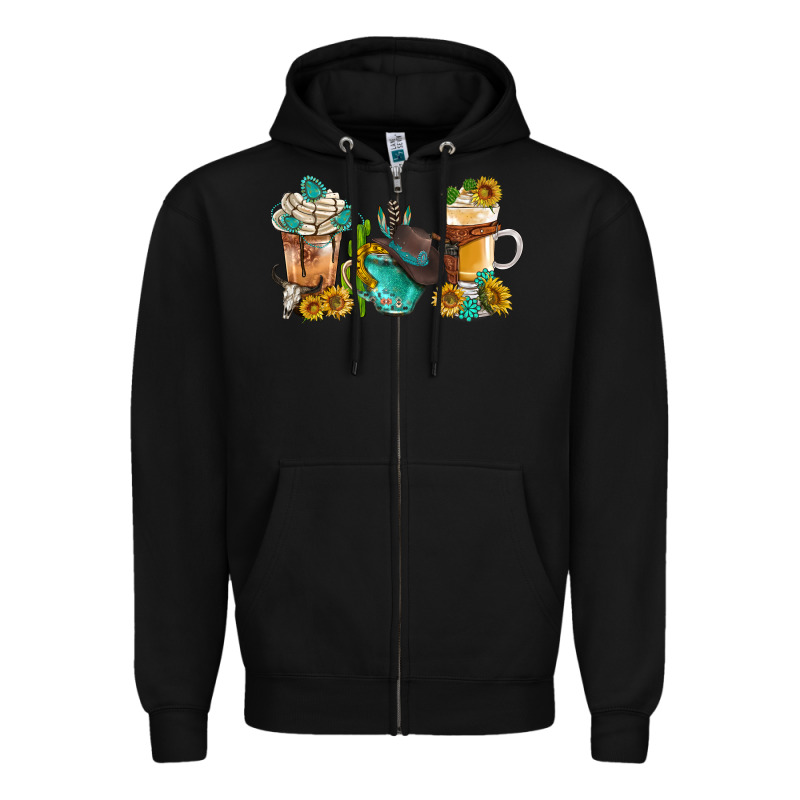 Western Coffee Cups With Sunflower And Gemstone Bbs Zipper Hoodie by BundleAndBundleShop | Teevron