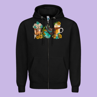 Western Coffee Cups With Sunflower And Gemstone Bbs Zipper Hoodie Designed By Bundleandbundleshop
