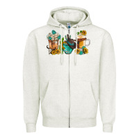 Oatmeal Heather western coffee cups with sunflower and gemstone bbs Zipper Hoodie - BundleAndBundleShop