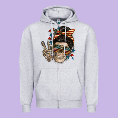 American Mother Skull Mother's Day Zipper Hoodie Designed By Fadigitalartstudio