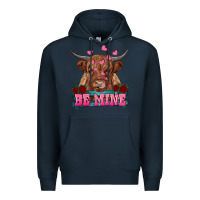Navy be mine highland cow Premium Hoodie - RanaPortraitStore