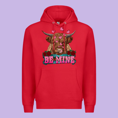 Be Mine Highland Cow Premium Hoodie Designed By Ranaportraitstore