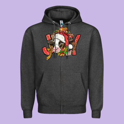 Joy Christmas With Cow Bbs Zipper Hoodie Designed By Bundleandbundleshop