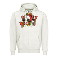 Oatmeal Heather joy christmas with cow bbs Zipper Hoodie - BundleAndBundleShop
