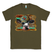 Army Green holstein cow with cap and leopard background Classic Tee - BarkalooDesign