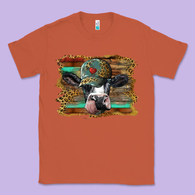 Holstein Cow With Cap And Leopard Background Classic Tee Designed By Barkaloodesign