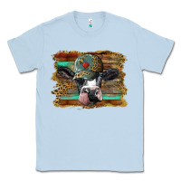 Dusty Blue holstein cow with cap and leopard background Classic Tee - BarkalooDesign