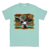 Seafoam holstein cow with cap and leopard background Classic Tee - BarkalooDesign